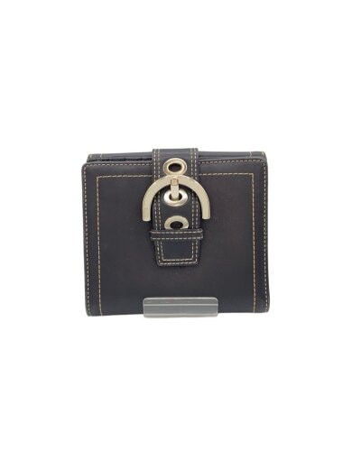 商品画像：2つ折り財布/レザー/BLK/無地/レディース 1