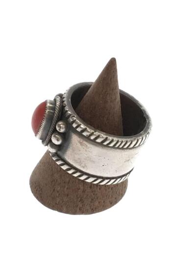 画像：NAVAJOジェイコブモーガン/チゼルワーク/コーラル/サンゴ/リング/SILVER/14号/カラーストーン/ナバホ2