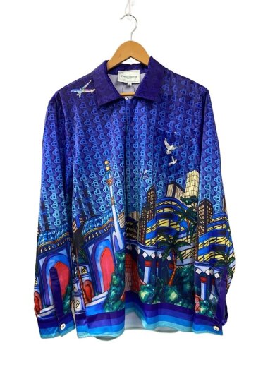 商品画像：長袖シャツ/M/シルク/BLU/総柄 1