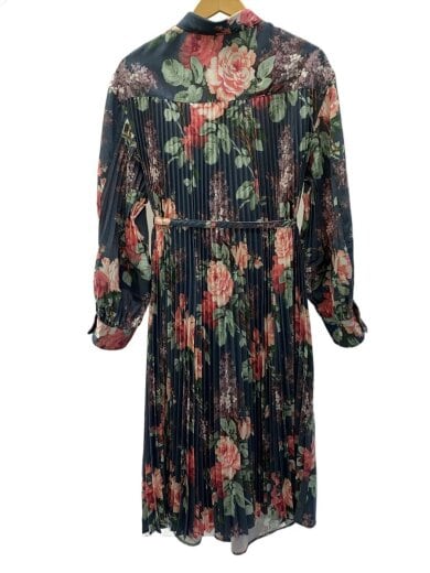 商品画像：AD2024/背面プリーツ/ベルテッドシャツワンピース/M/ポリエステル/NVY/花柄/JN-O005 2