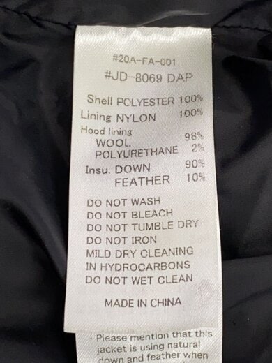 商品画像：ホワイトグース/スクエアキルト/ダウンジャケット/38/ポリエステル/BLK/無地/JD-8069 DAP 5