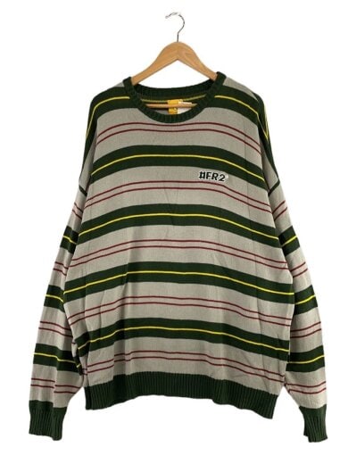 商品画像：ニット・セーター(薄手)/XL/コットン/グリーン/ボーダー/FRK017// 1