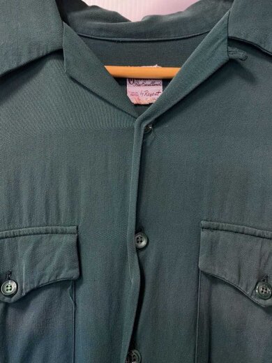 商品画像：50s/60s/レーヨンギャバ/ポケットムキダシボタン/rabardine/長袖シャツ/レーヨン/GRN 5