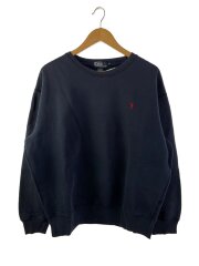 ポニー刺繍/クルーネックスウェット/M/コットン/NVY/無地