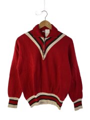 50s/ハーフジップ/リブライン/スウェット/L/コットン/RED