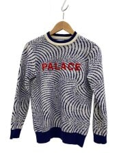 SWIRLY WURLY KNIT/S/ウール/NVY/総柄/袖汚れ/毛羽たち