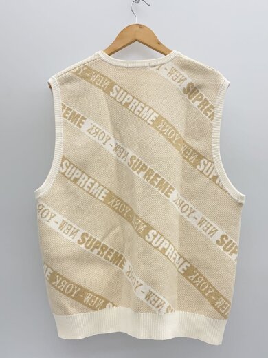 商品画像：ニットベスト(厚手)/L/BEG/総柄/22SS/Stripe Sweater Vest/襟汚れ有 2