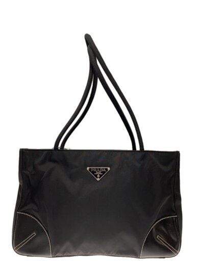 商品画像：三角ロゴ/レザー切り替え/ハンドバッグ/ナイロン/BLK// 1