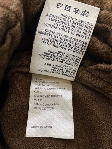 商品画像：Wrap Around Shirt/長袖シャツ/XS/コットン/BRW/チェック/R13WR433-R554B 5