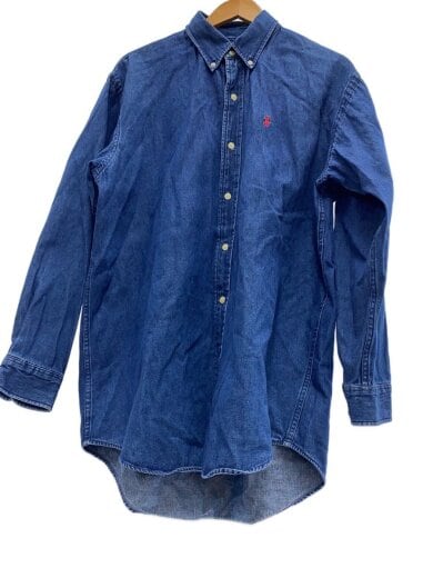 ボタンダウンデニムシャツ/長袖シャツ/L/デニム/インディゴ/無地