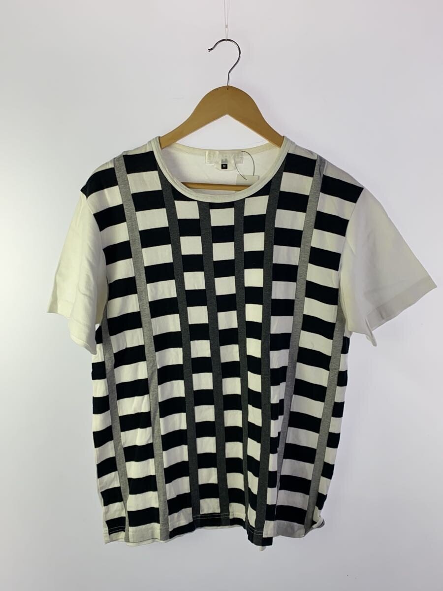 GANRYU / Tシャツ/M/コットン/ホワイト/チェック/EQ-T017/AD2015/シミ有