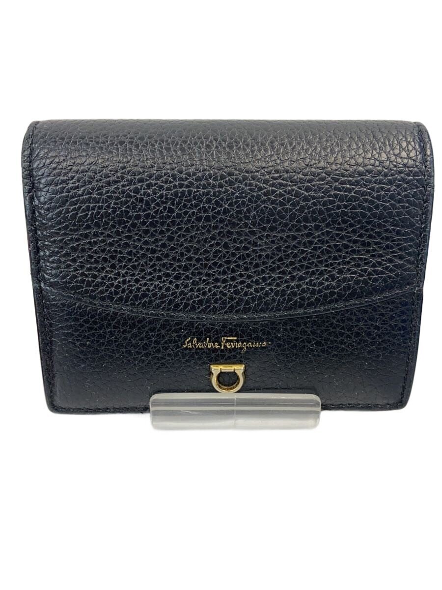 Salvatore Ferragamo / 2つ折り財布/レザー/BLK/無地/レディース