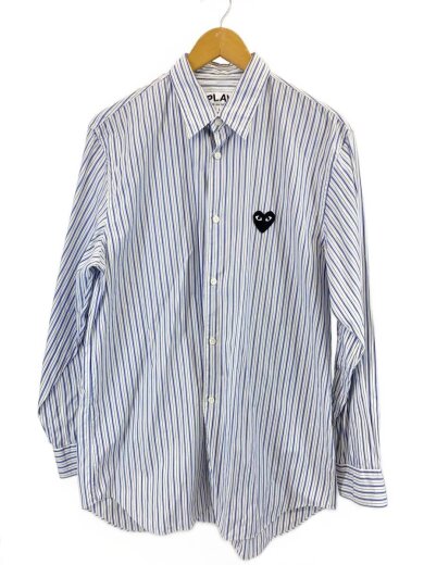 商品画像：長袖シャツ/L/コットン/NVY/ストライプ/AZ-B006 1