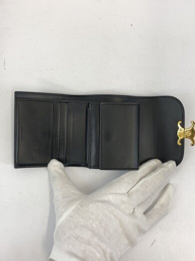 商品画像：3つ折り財布/レザー/BLK/無地/レディース 4