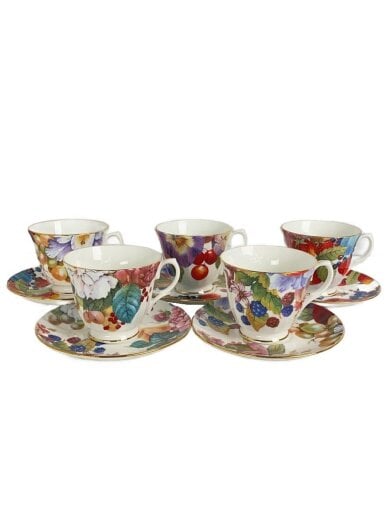 商品画像：ROYAL KINGSTON/カップ&ソーサー/5点セット/マルチカラー/花柄/フルーツ柄// 1