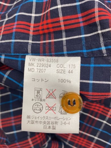 商品画像：オーブチェックシャツ/COL175長袖シャツ/44/コットン/RED/チェック/VW-WR-83558 4