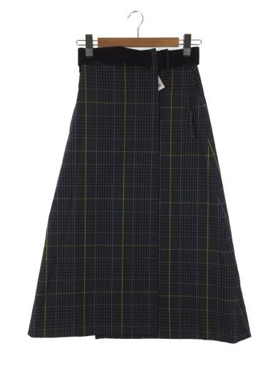 画像：MAISON KITSUNEロングスカート/36/ポリエステル/GRY/チェック/タータンチェック/ラップスカート/グレー1