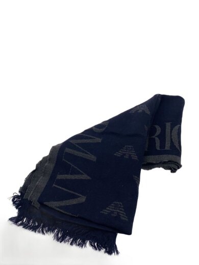 商品画像：ストール/ウール/NVY/総柄/メンズ/ロゴ 1