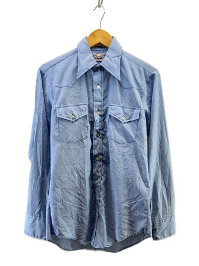 商品画像：70s/VINTAGE/長袖シャツ/S/ポリエステル/BLU/無地// 1