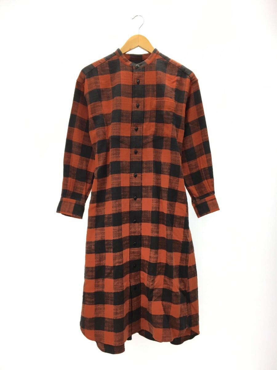 長袖ワンピース 2 コットン チェック Red 激安通販販売 ロングシャツワンピ