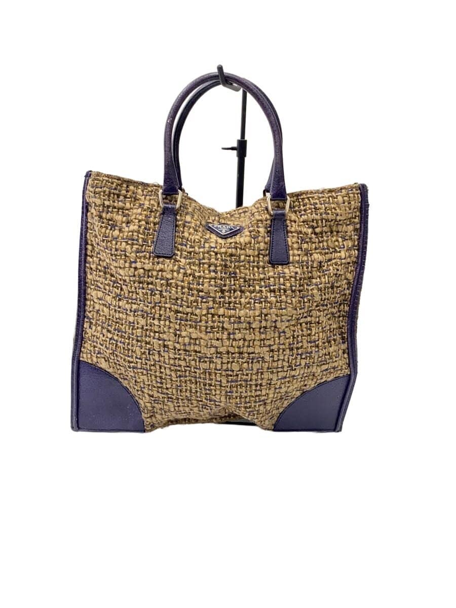 PRADA / ハンドバッグ/ツイード/BEG/無地