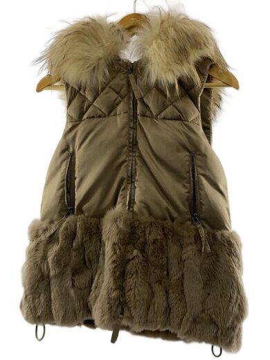 商品画像：ファー付きフーディーダウンベスト/36/ポリエステル/BEG/無地/3535 7040-0 1