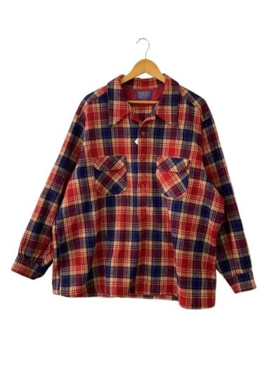 商品画像：70s/ボードシャツ/オープンカラー長袖シャツ/XXXL/ウール/RED/チェック 1