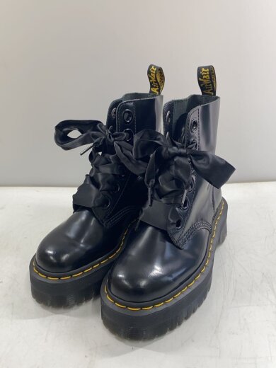 商品画像：MOLLY/厚底レースアップ6ホールブーツ/UK4/BLK/レザー/リボン 2
