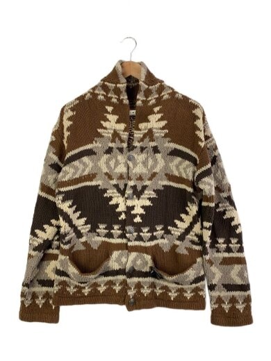 商品画像：ショールカラーカーディガン(厚手)/M/コットン/BRW/総柄 1