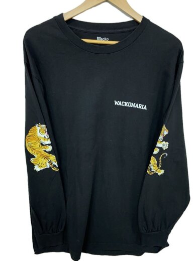 商品画像：袖プリント/虎/長袖Tシャツ/L/コットン/BLK/無地 1