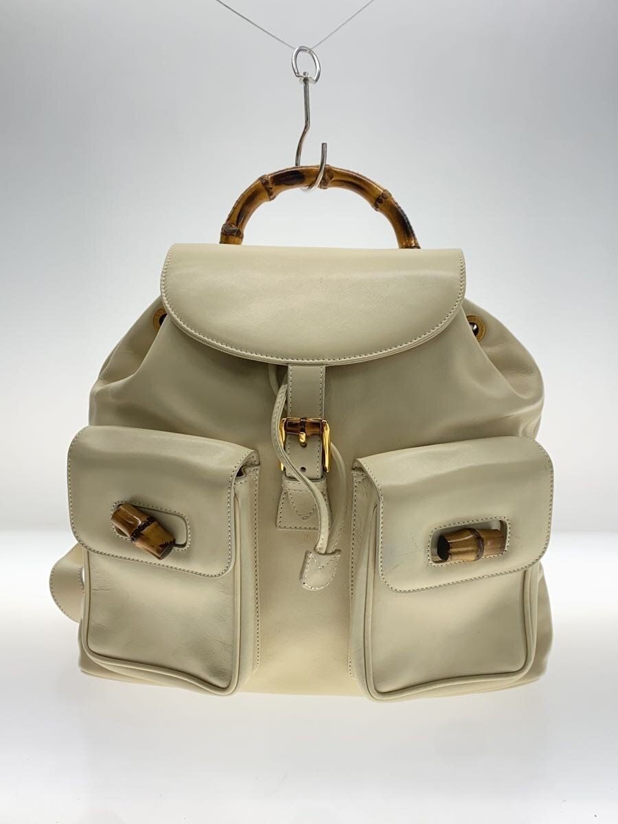 GUCCI / リュックサック_バンブー/レザー/WHT/右ポケット汚れ有