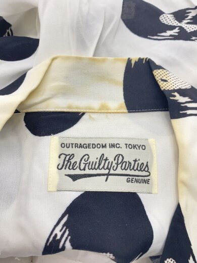 商品画像：半袖シャツ/XS/レーヨン/WHT/総柄/レコード/首回り、袖口、裾汚れ有 3