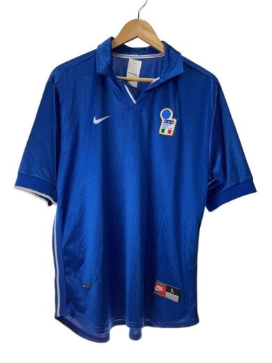 商品画像：90s/98年製イタリアゲームシャツ/ポロシャツ/L/ポリエステル/BLU/無地 1