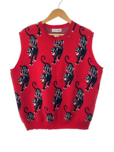 画像：TTT_MSWニットベスト(薄手)/M/コットン/BLK/総柄/TTT-2021AW-K1041