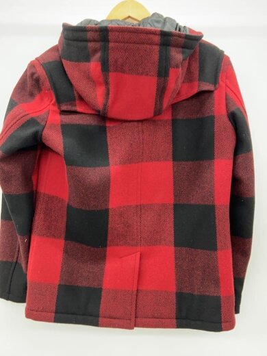 商品画像：レザー部分シワ、剥がれ有/ホツレ有/ダッフルコート/M/ウール/チェック/D1F17-216-18// 2