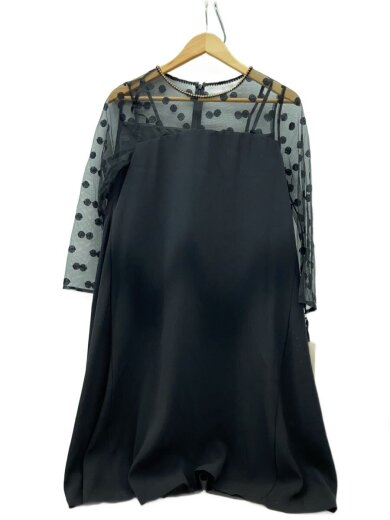 商品画像：チュールドット切替ワンピース/2/ポリエステル/BLK/ドット 1