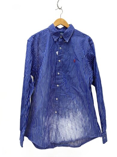 商品画像：長袖シャツ/XL/コットン/BLU/ストライプ 1