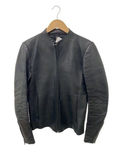 商品画像：ノーカラー/バケッタレザー/シングルライダースジャケット/2/レザー/BLK 1