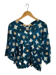 SOU.SOU/長袖ブラウス/S/コットン/BLU/花柄/京型友禅