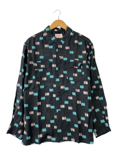 商品画像：長袖シャツ/L/レーヨン/BLK/総柄 1