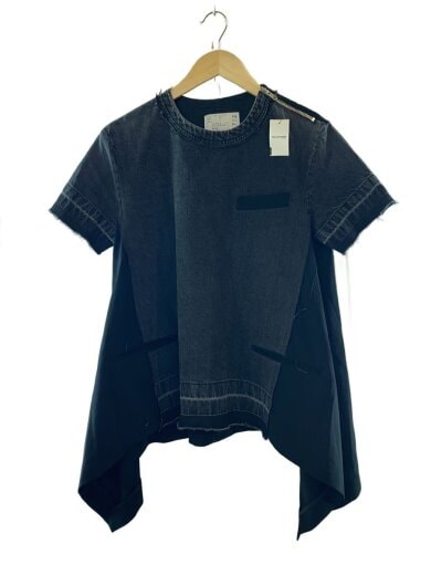 商品画像：デニムドッキングデザイン/半袖ブラウス/2/コットン/BLK/21-05712 1