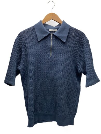 商品画像：24SS/透かし編みギマハーフジップポロシャツ/L/コットン/BLU/1118-199-0808 1