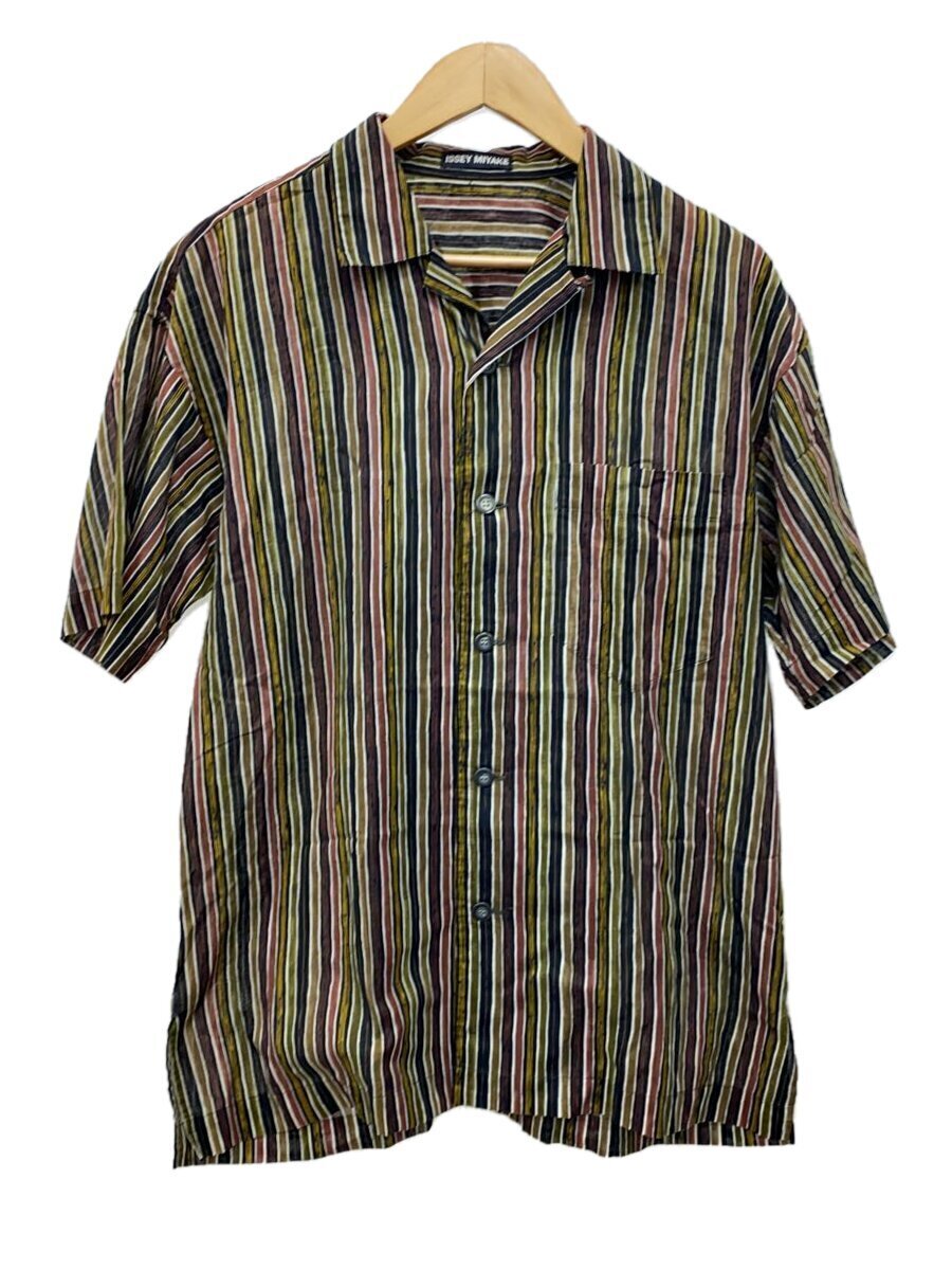 ISSEY MIYAKE / 91ss/開襟/半袖シャツ/M/コットン/マルチカラー/ストライプ/ME12-FJ017//