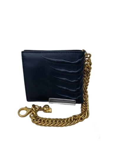 商品画像：リブゲージ/チェーン付き/2つ折り財布/牛革/BLK/無地/メンズ 1