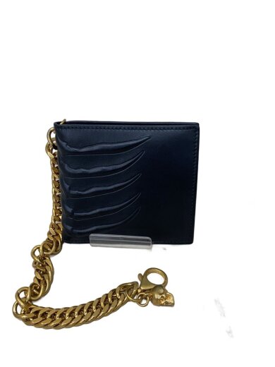 商品画像：リブゲージ/チェーン付き/2つ折り財布/牛革/BLK/無地/メンズ 2