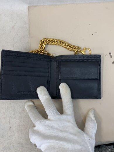 商品画像：リブゲージ/チェーン付き/2つ折り財布/牛革/BLK/無地/メンズ 4