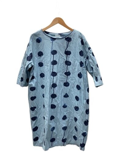 7分袖ワンピース/38/コットン/BLU/玉虫