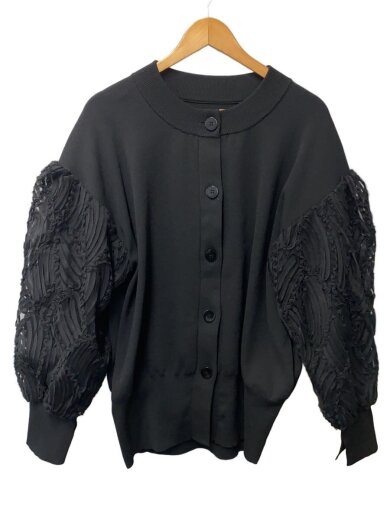 商品画像：柄チュールクルーネックミドルカーディガン/BLK/gak-54580-b// 1