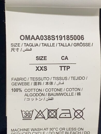 商品画像：Tシャツ/XXS/コットン/BLK/OMAA038S19185006 5