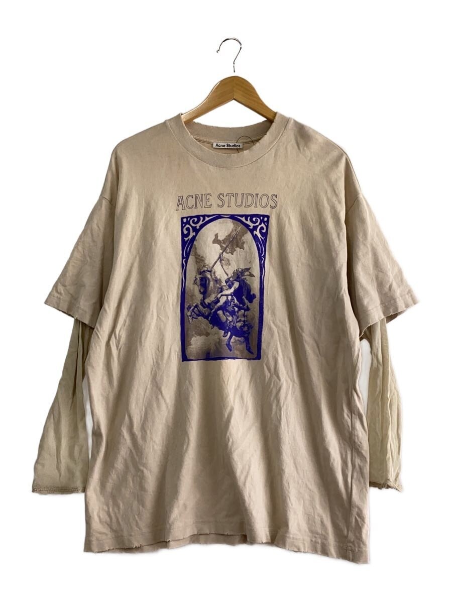 Acne Studios(Acne) / 長袖Tシャツ/S/コットン/CRM/無地/23ss/レイヤードカットソー/ダメージ加工